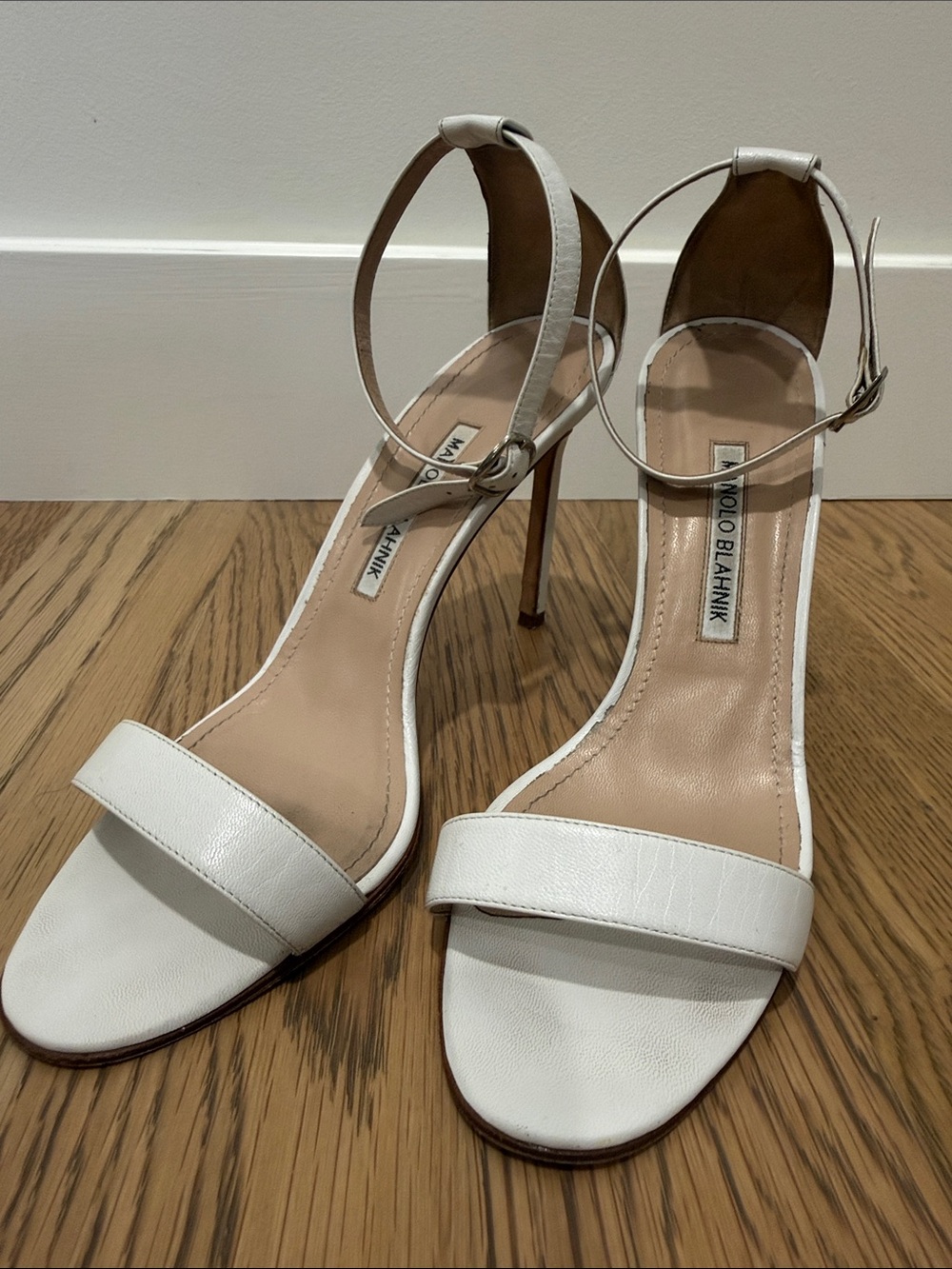 Manolo Blahnik White Leather Ankle-Strap Sandals